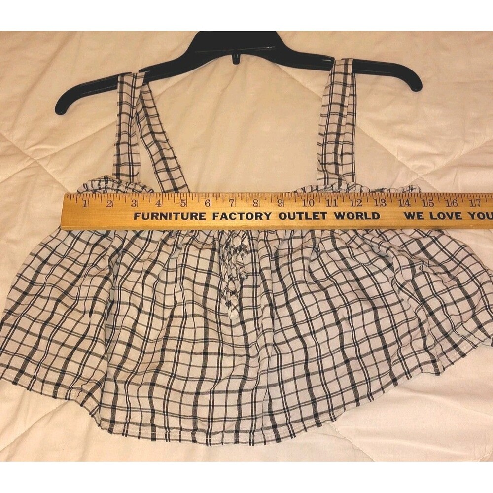 American Eagle Womens Plaid Smocked Crop Tank Top S Peach Ruffle Cottagecore Y2K - Picture 4 of 11